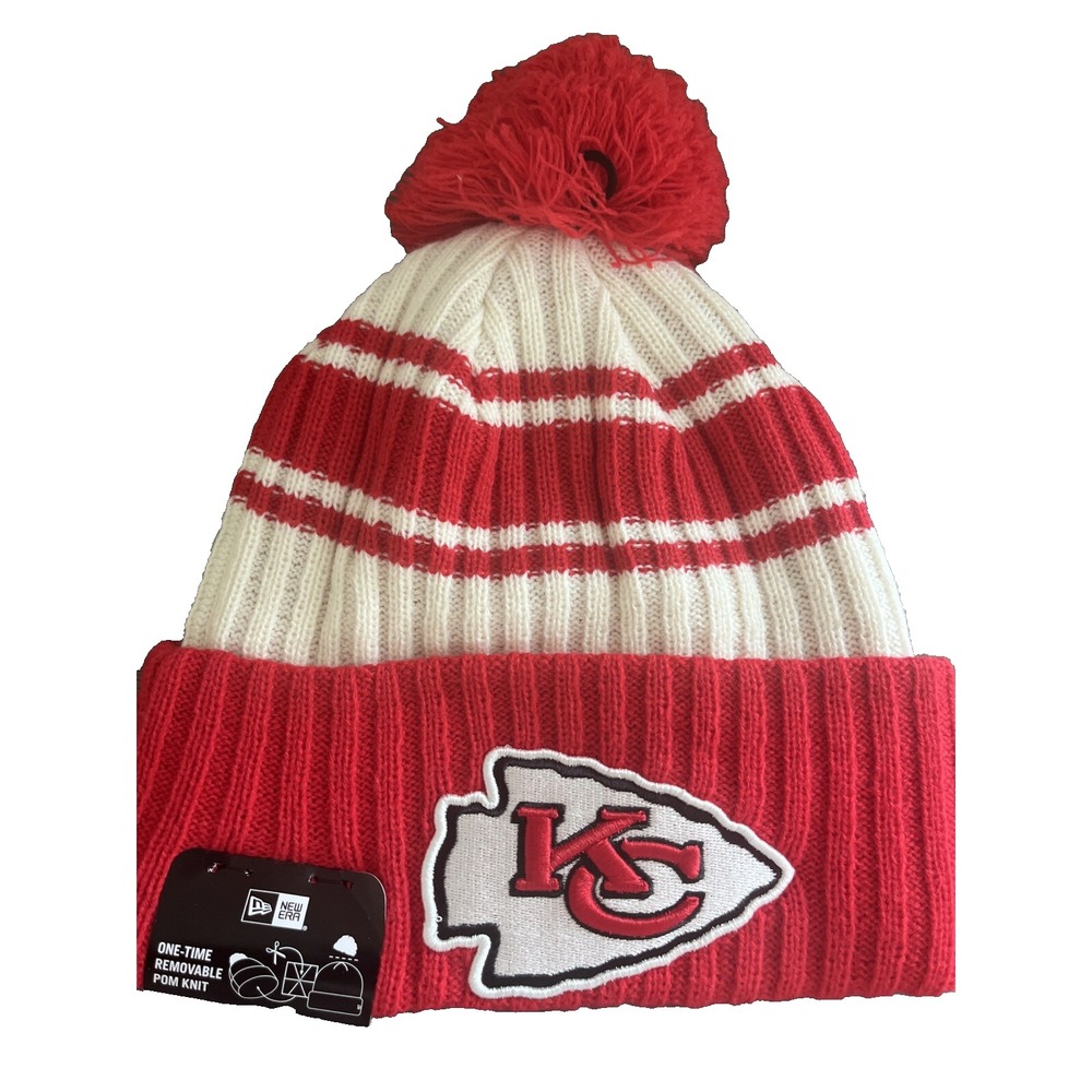 Kansas City Chiefs Knit Winter Hat Beanie New Era Removable Pom Red White NWT